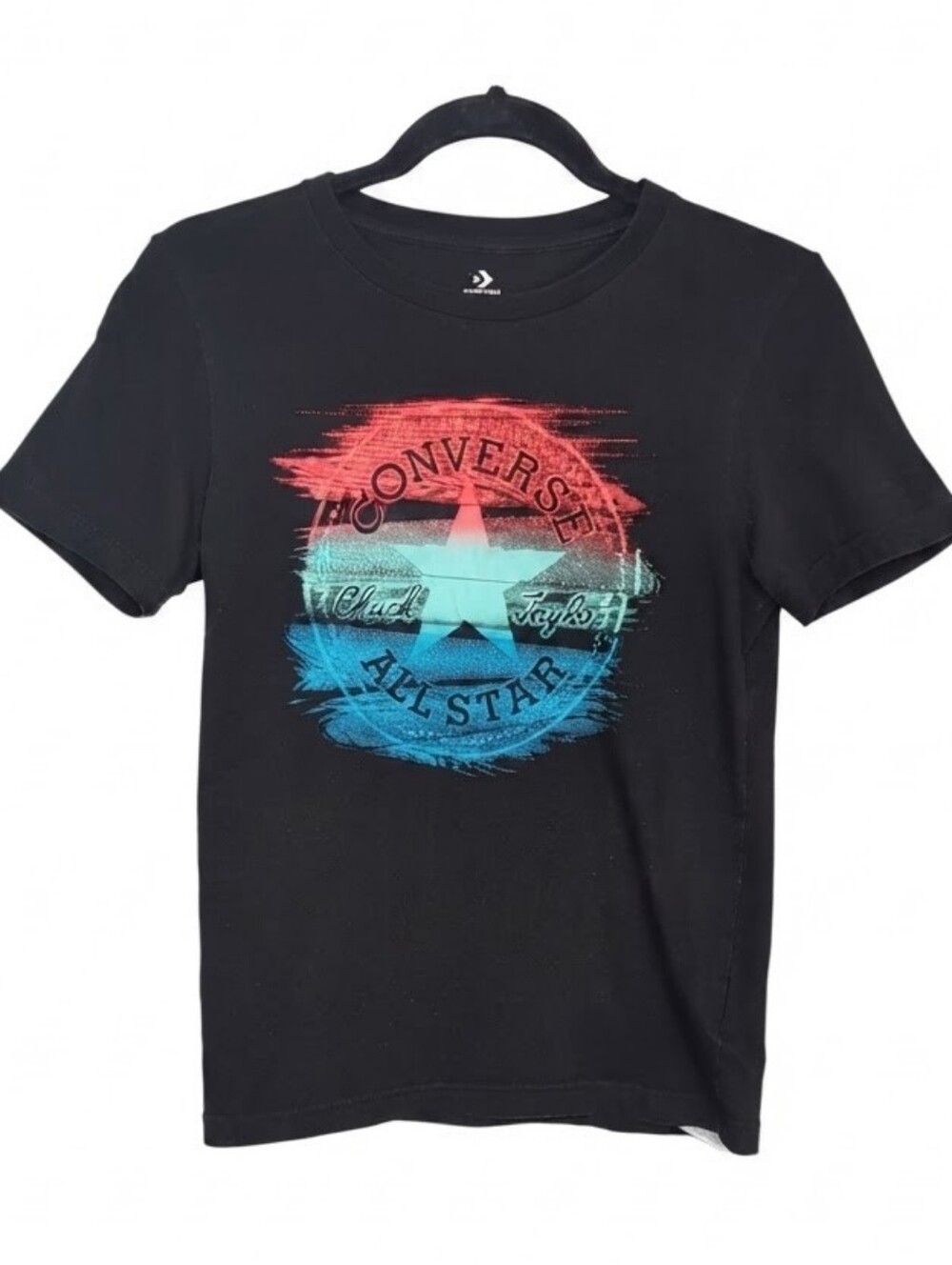 Converse Black Tshirt Distressed Neon Gradient Logo Youth Boys Size Medium Top